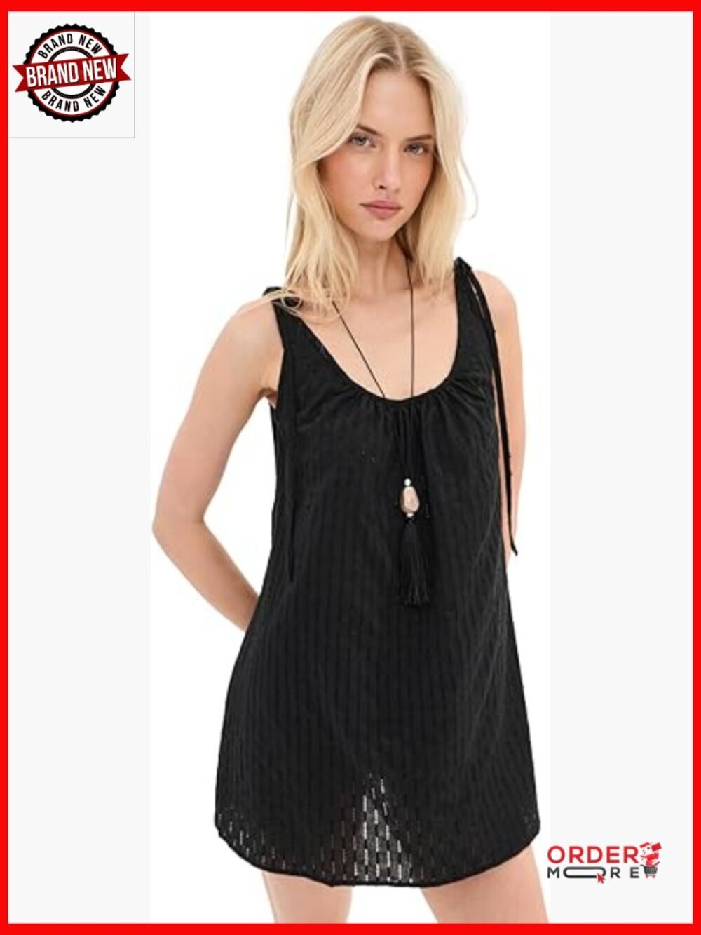 Eyelet Mini Dress with Adjustable Straps Shift Silhouette Scoop Neck